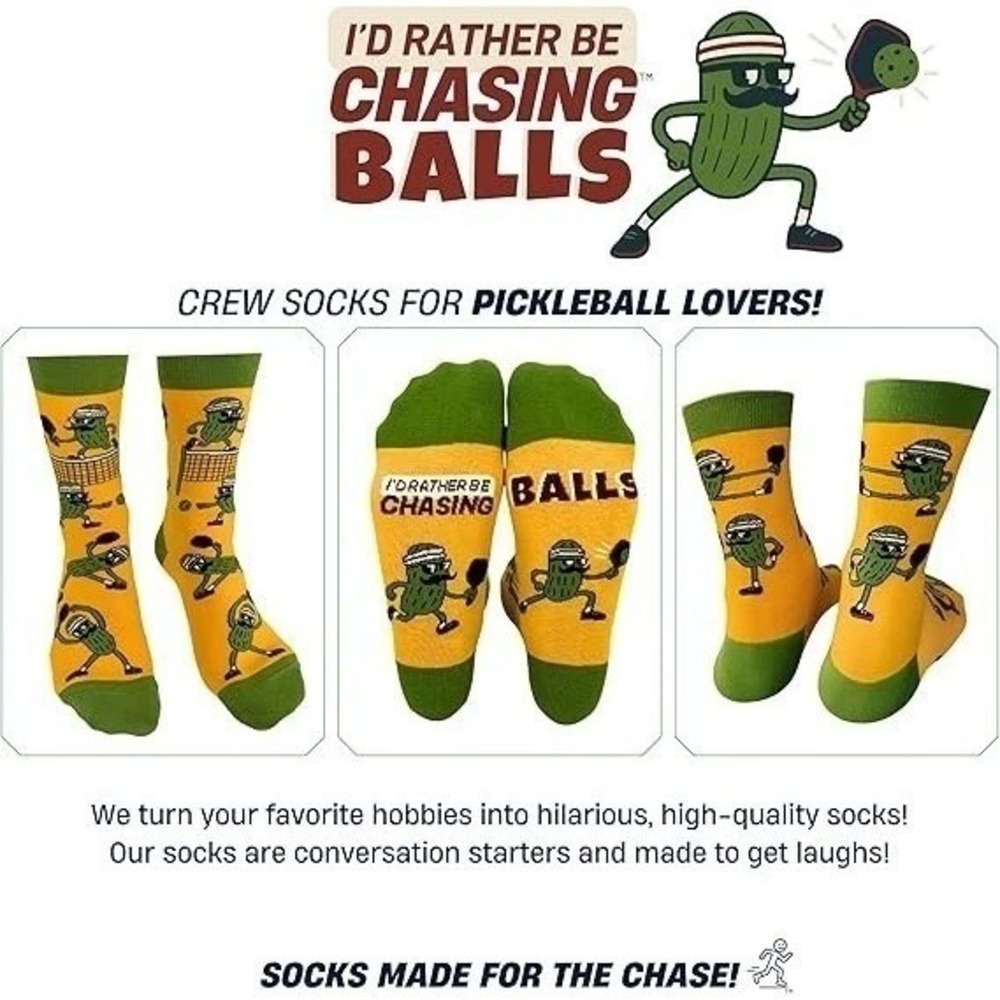 I'd Rather Be Chasing Novelty Crew Socks 3 Pack Fishing Pickleball Mens One Size - Picture 5 of 6